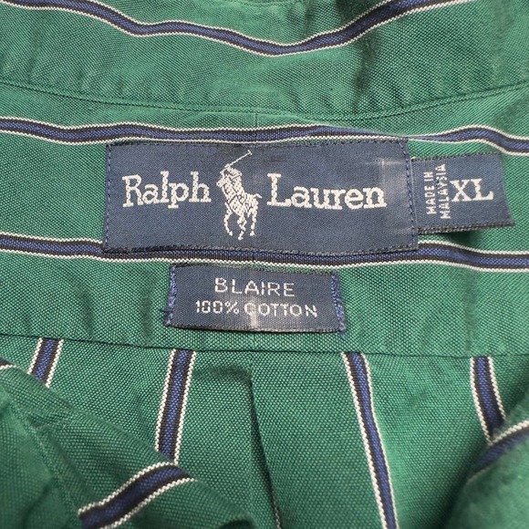 Ralph Lauren | Men | Blaire Green Striped Boy Scout LS Button Down Shirt | XL - Picture 7 of 10